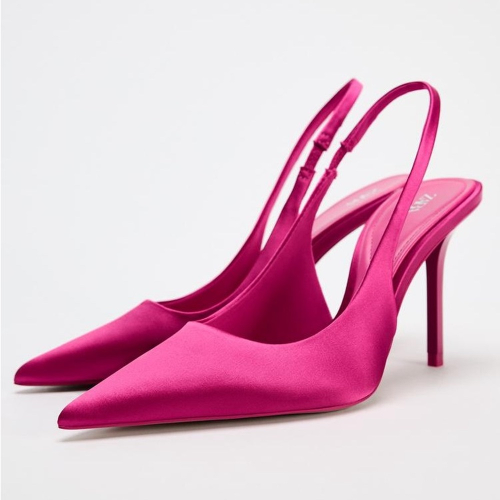 Elegant Fuchsia Slingback Heels. SATIN EFFECT HEELED SLINGBACKS. WOW - Picture 2 of 6